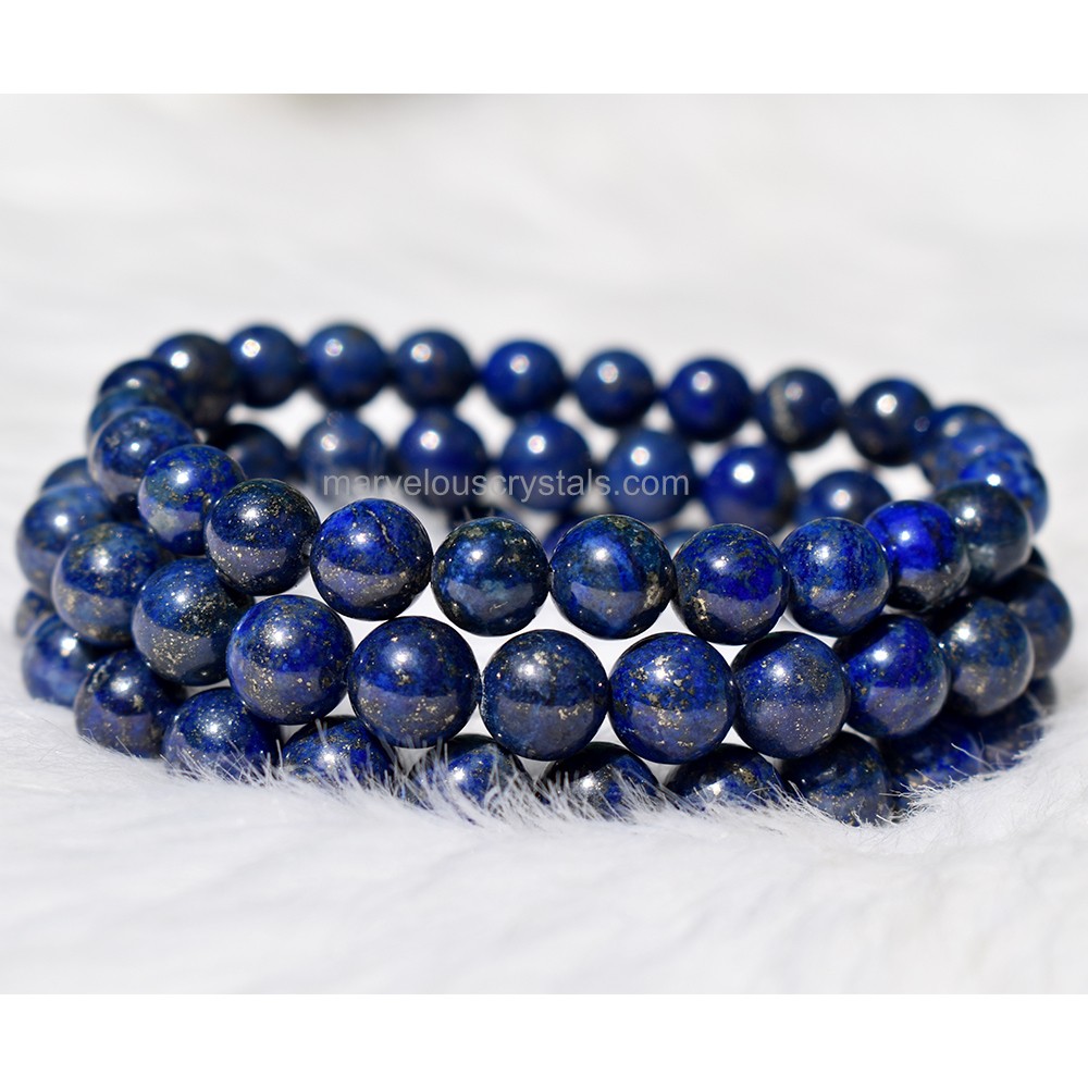 Blue Gemstone Lapis Lazuli Bead Bracelet in 8mm 10mm 12mm 14mm  Diamond  Cut